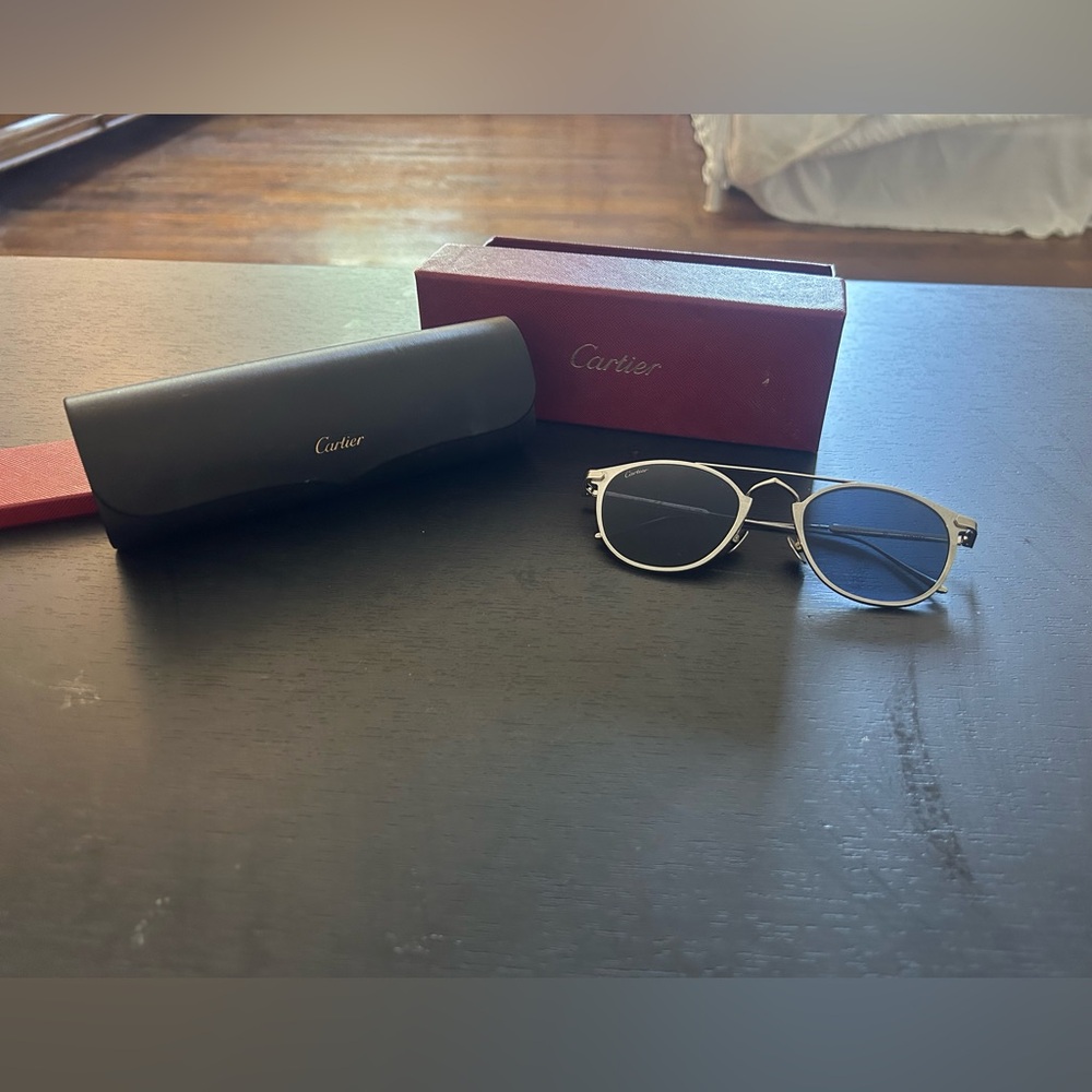 Cartier Santos-Dumont Sunglasses – Silver Frame, Blue Lenses